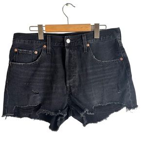 Levi's 501 Black Premium Denim Distressed Jean Shorts NWOT